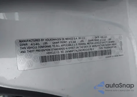 2012 Volkswagen Jetta 2.5L Se from USA, damaged, VIN 3VWBP7AJXCM323751